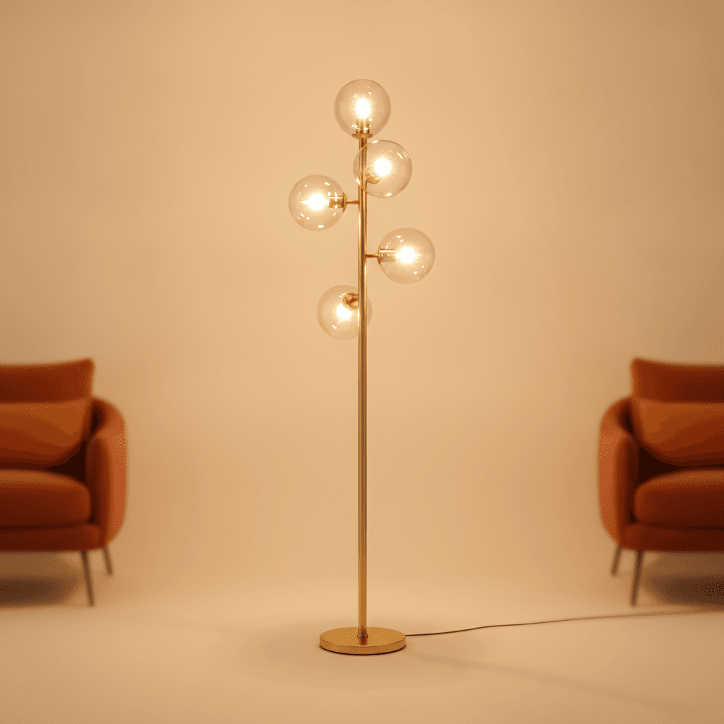 Lampadaire Sur Pied — Globe Verre Doré