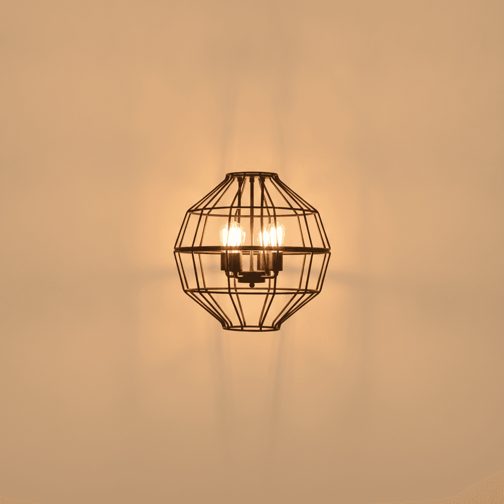 Lustre Cage Métal Noir — 6 Ampoules Vintage